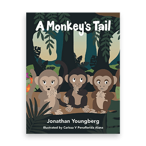 Three cartoon monkeys sit in a jungle, covering their mouths with their hands. The title reads 