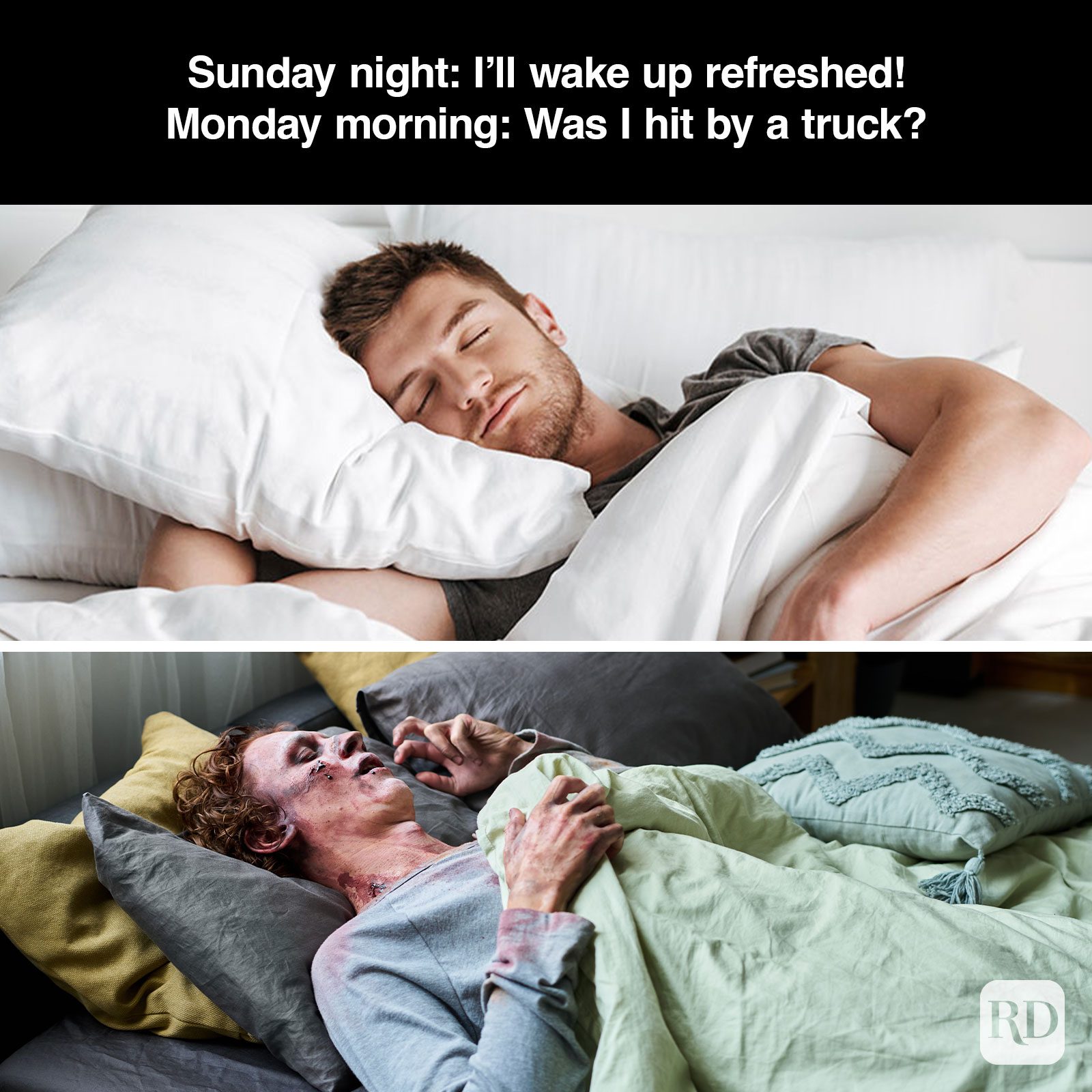 A meme about - Monday Morning Cruel Reality