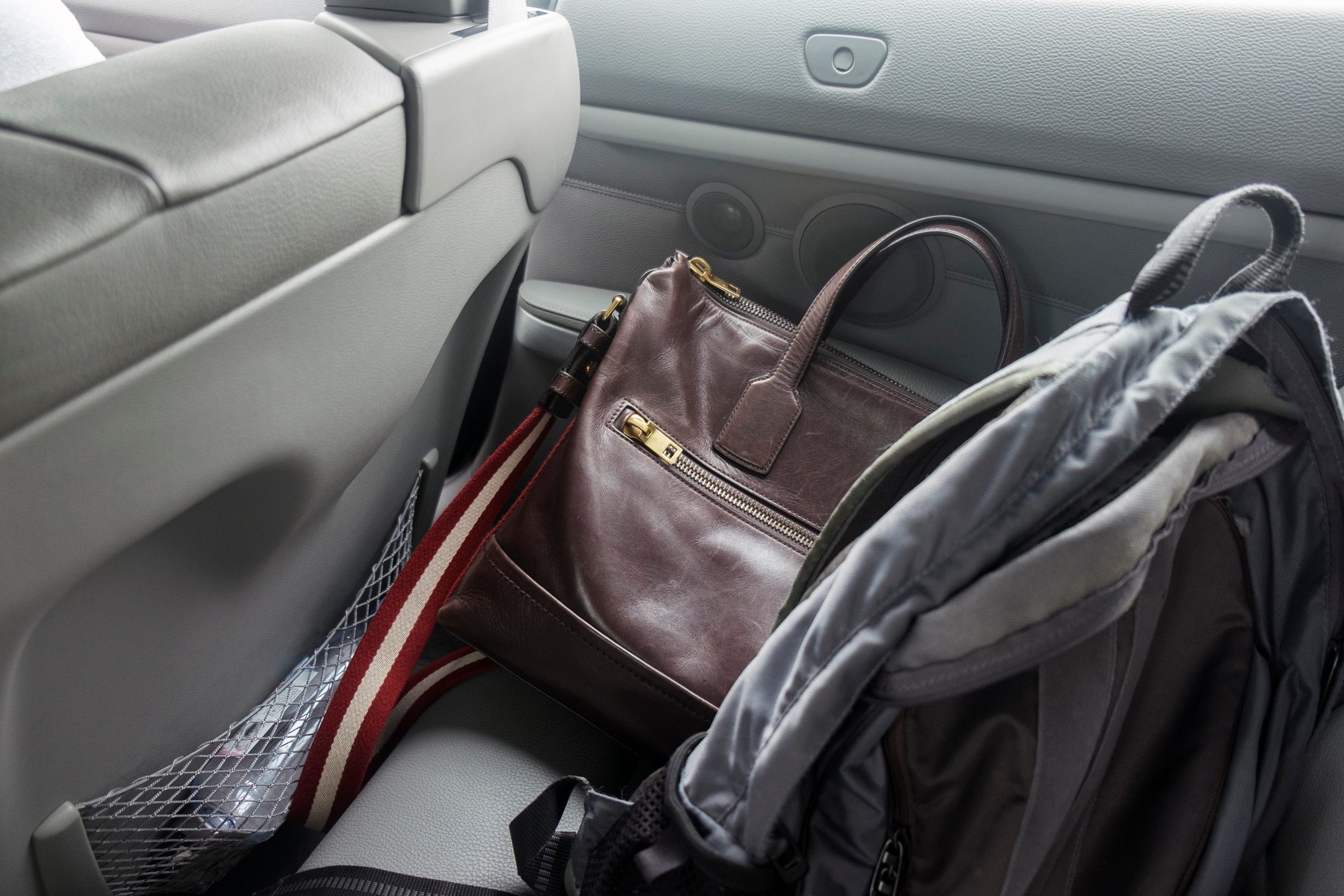 bags on a car backseat