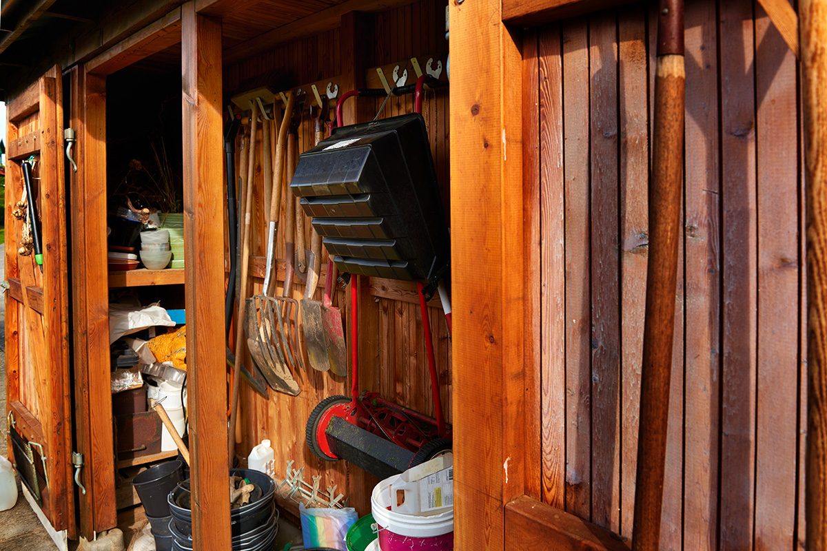 Tools for taking care of the plants in his garden. Easy access to all tools in the garage.
