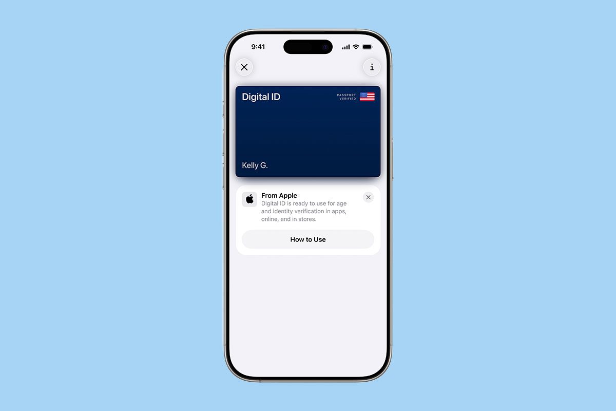 iPhone with a Digital ID screen on a blue background